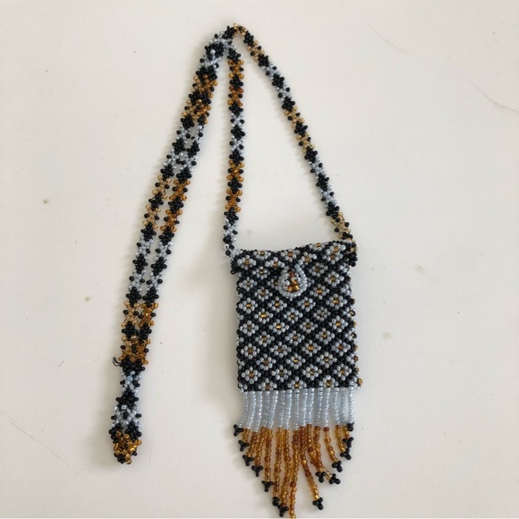Southwestern Blue/Brown Beaded Medicine Bag Necklace NWOT - Picture 1 of 3